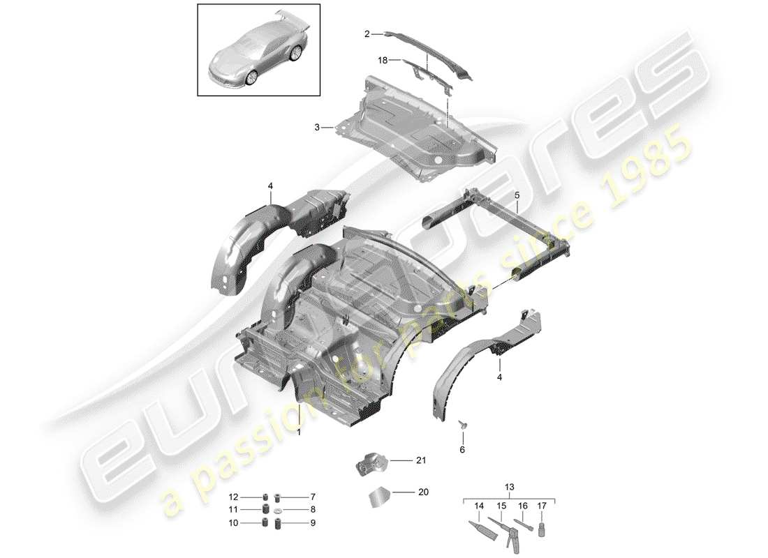 porsche 2016 (991-1 r/gt3/rs) extremo posterior diagrama de piezas