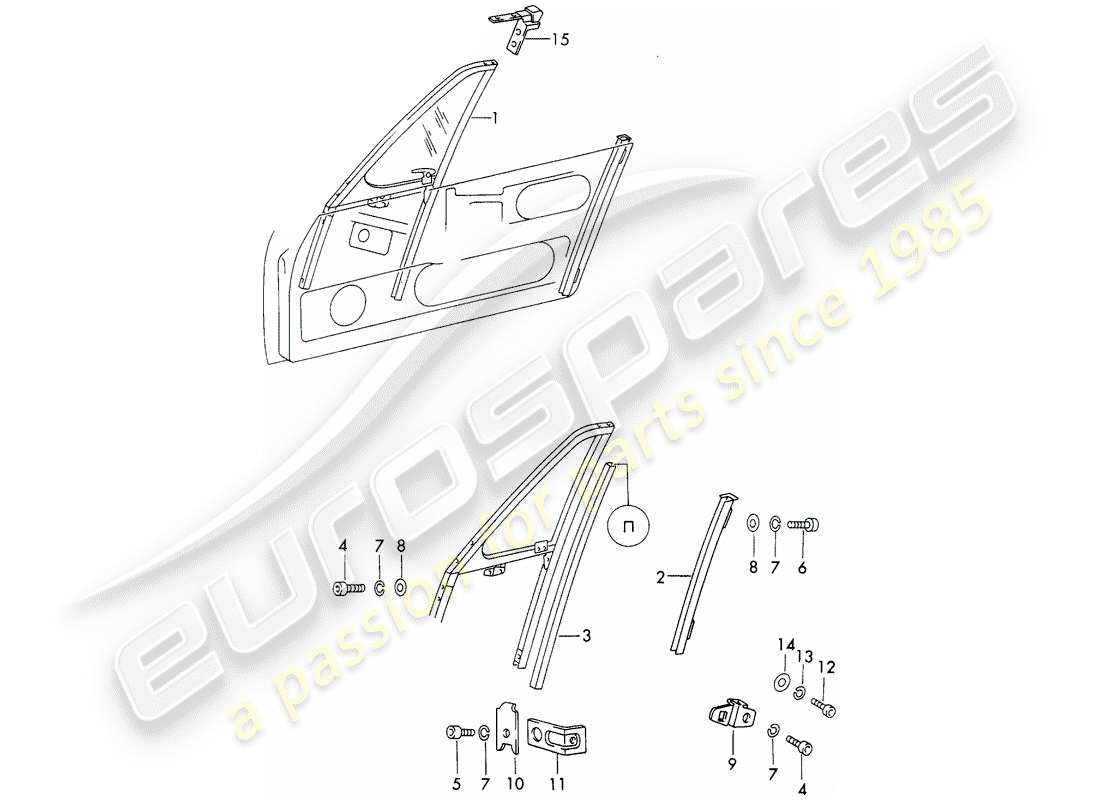 porsche 1966 (911/912) marco de la ventana diagrama de piezas