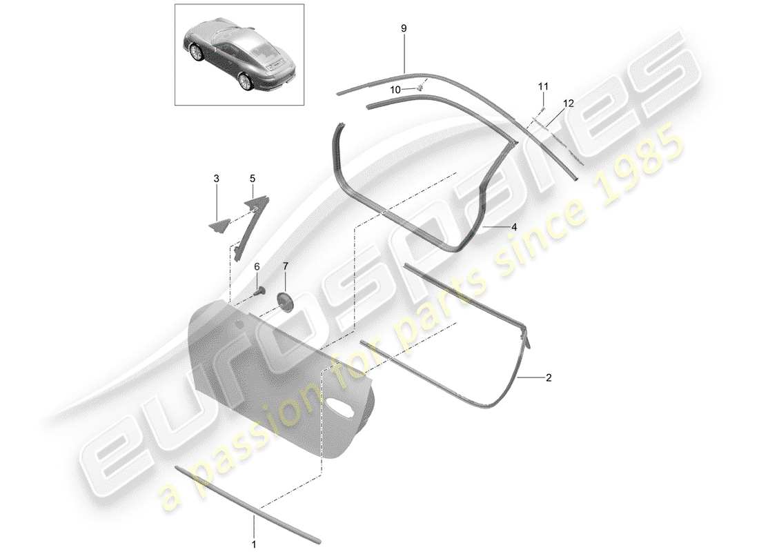 porsche 2017 (991-2 r/gt3/rs) diagrama de piezas del sello de puerta