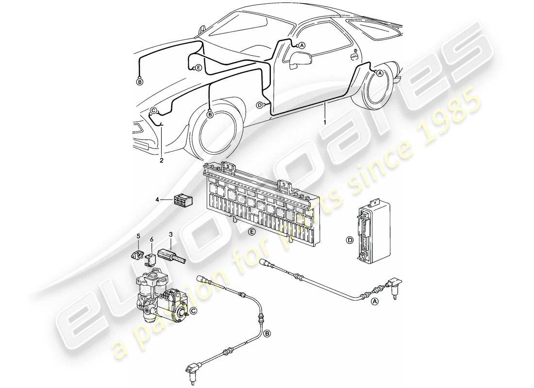 porsche 1983 (928) mazo de cables - sistema de freno antibloqueo -abdominales- diagrama de piezas