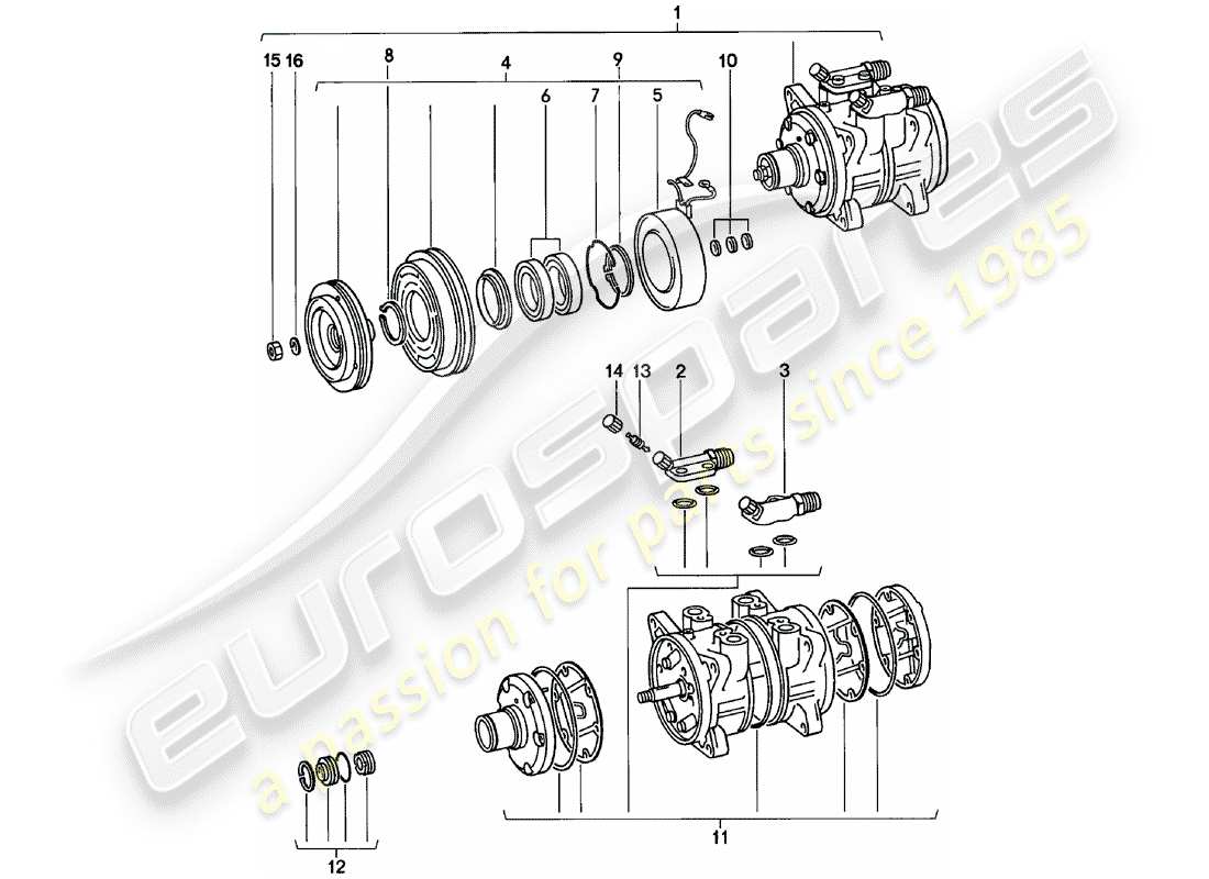 porsche 1981 (911) proveedor - nippondenso - compresor diagrama de piezas