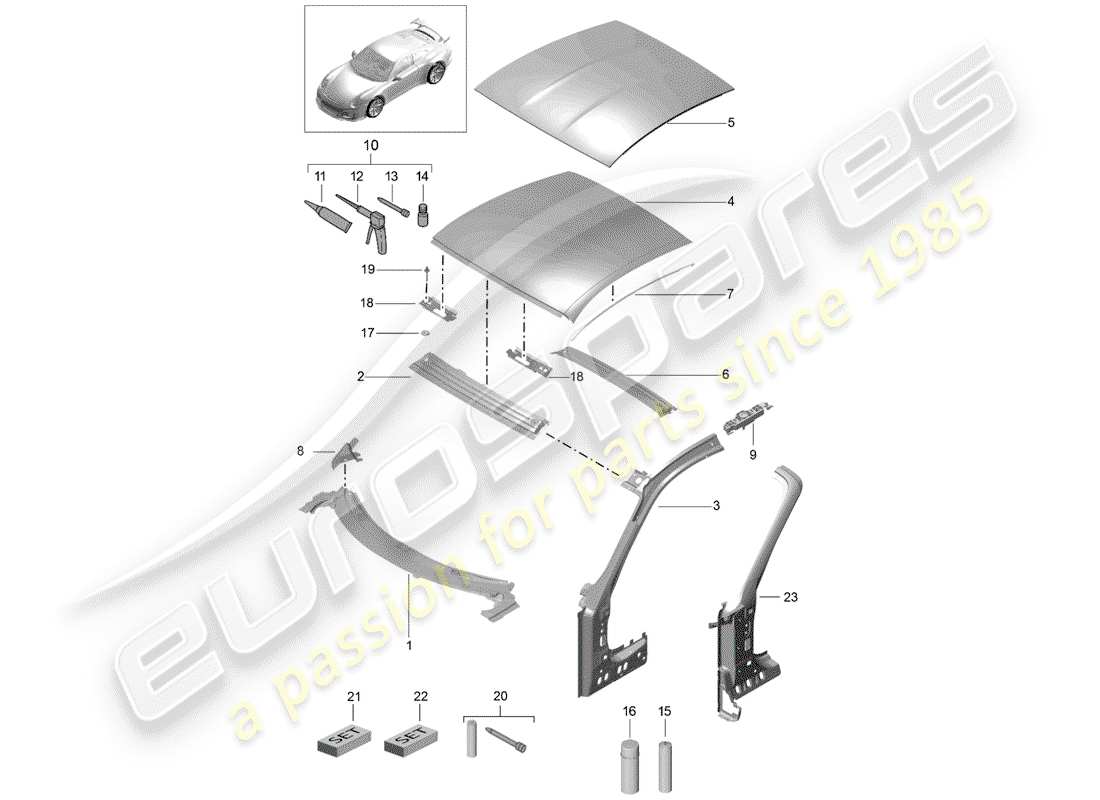 porsche 2019 (991-2 r/gt3/rs) capucha diagrama de piezas