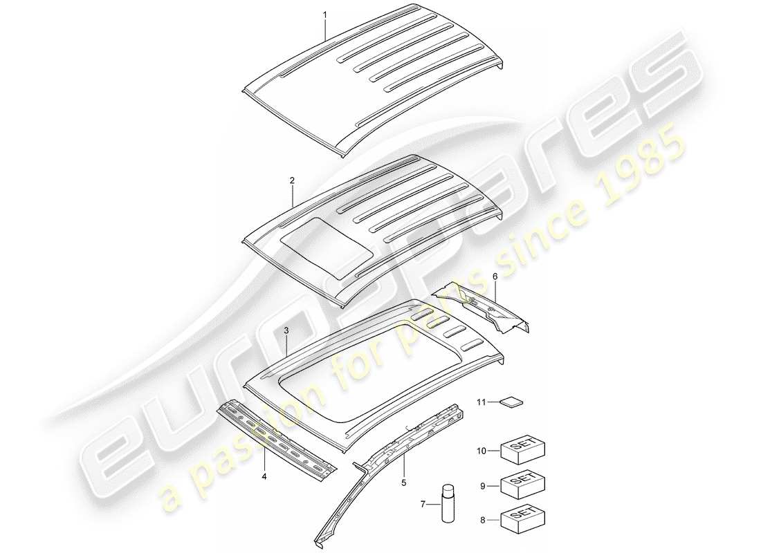 porsche 2003 (cayenne e1 9pa) diagrama de piezas del techo