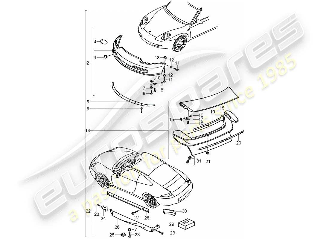 porsche 2011 (tequipment) diagrama de piezas del aerokit