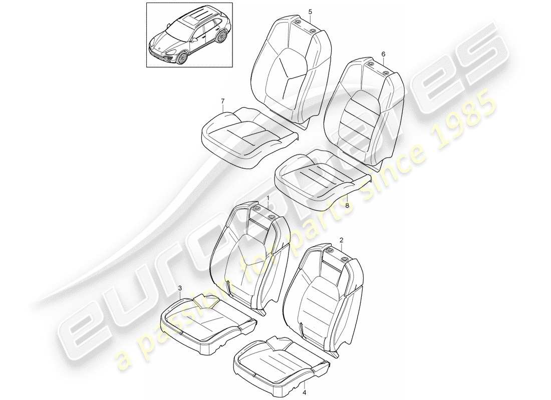 porsche 2016 (cayenne e2 92a) diagrama de piezas de la pieza de espuma