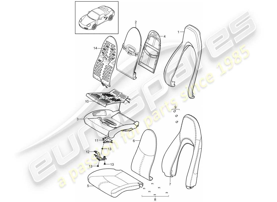 porsche 2011 (987 boxster) parte de espuma diagrama de piezas