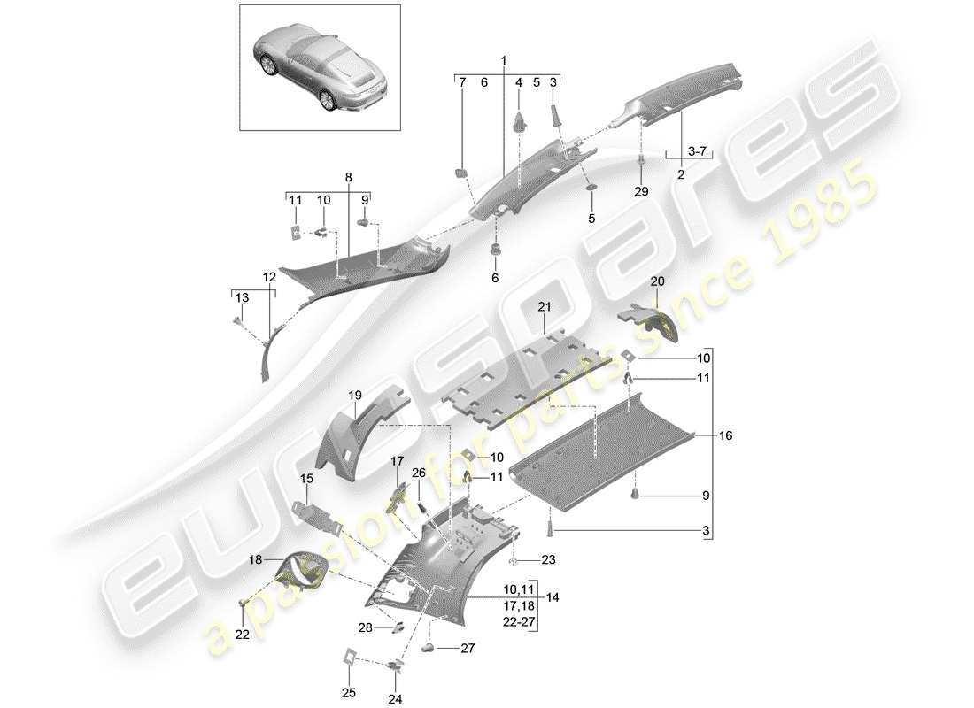 porsche 2019 (991-2) diagrama de piezas del pilar a