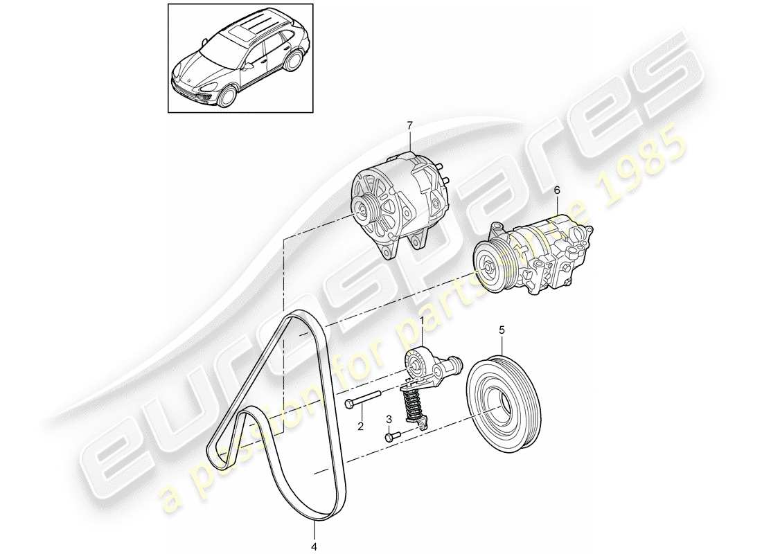 porsche 2016 (cayenne e2 92a) diagrama de pieza del tensor de correa