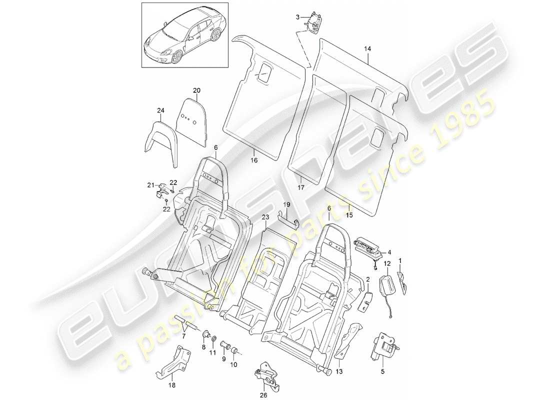 porsche 2015 (panamera 970) respaldo del asiento trasero diagrama de piezas