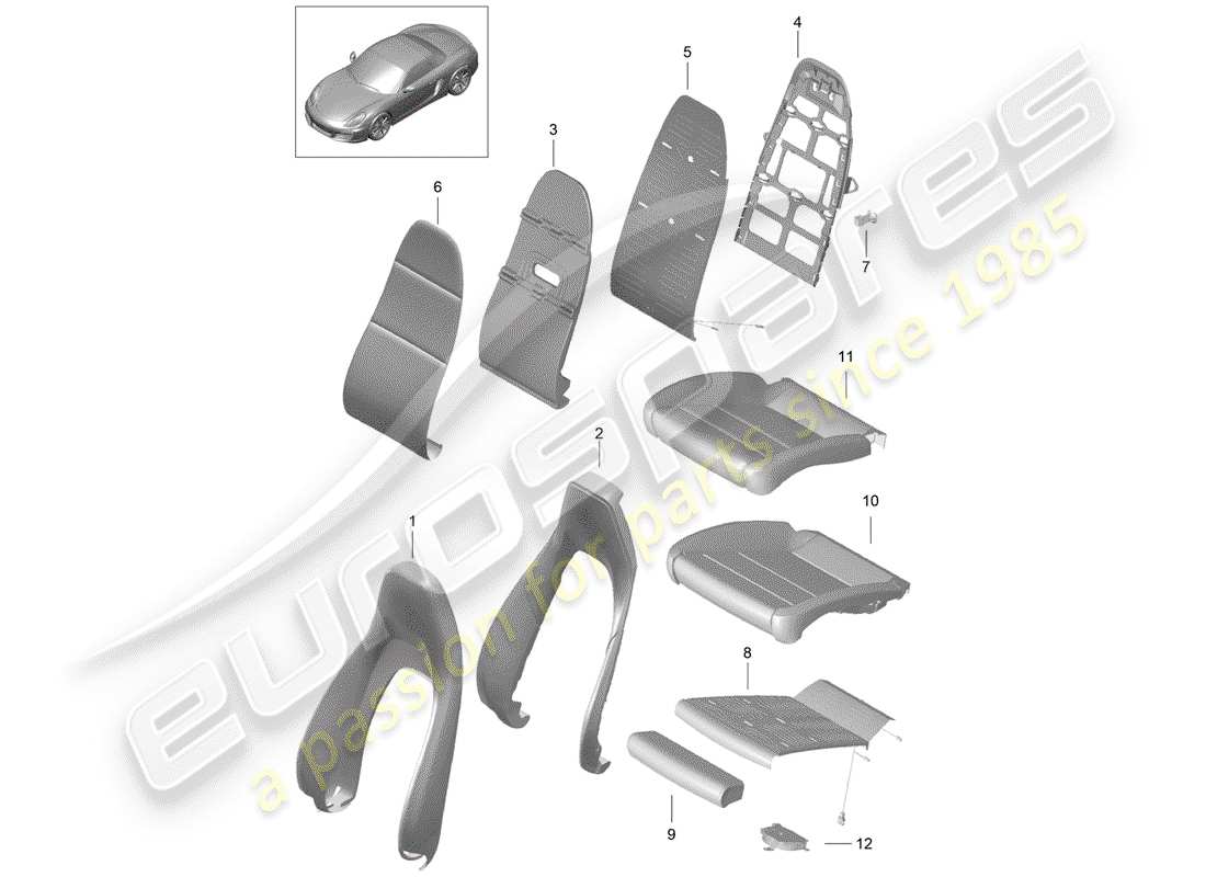 porsche 2013 (981 boxster) parte de espuma diagrama de piezas