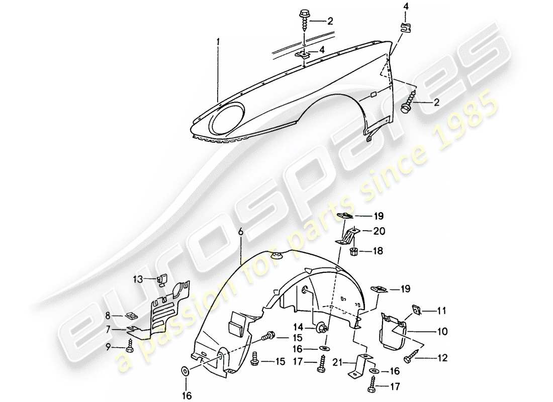 porsche 1993 (968) diagrama de piezas del guardabarros