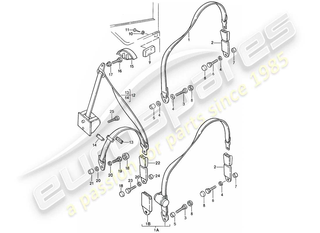 porsche 1993 (968) cinturón de seguridad diagrama de piezas