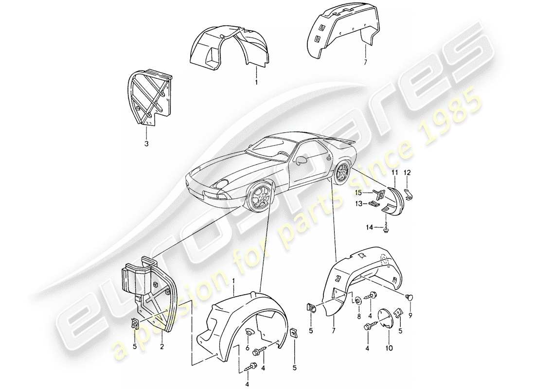 porsche 1995 (928) protector de rueda - tapa de rueda - y diagrama de piezas