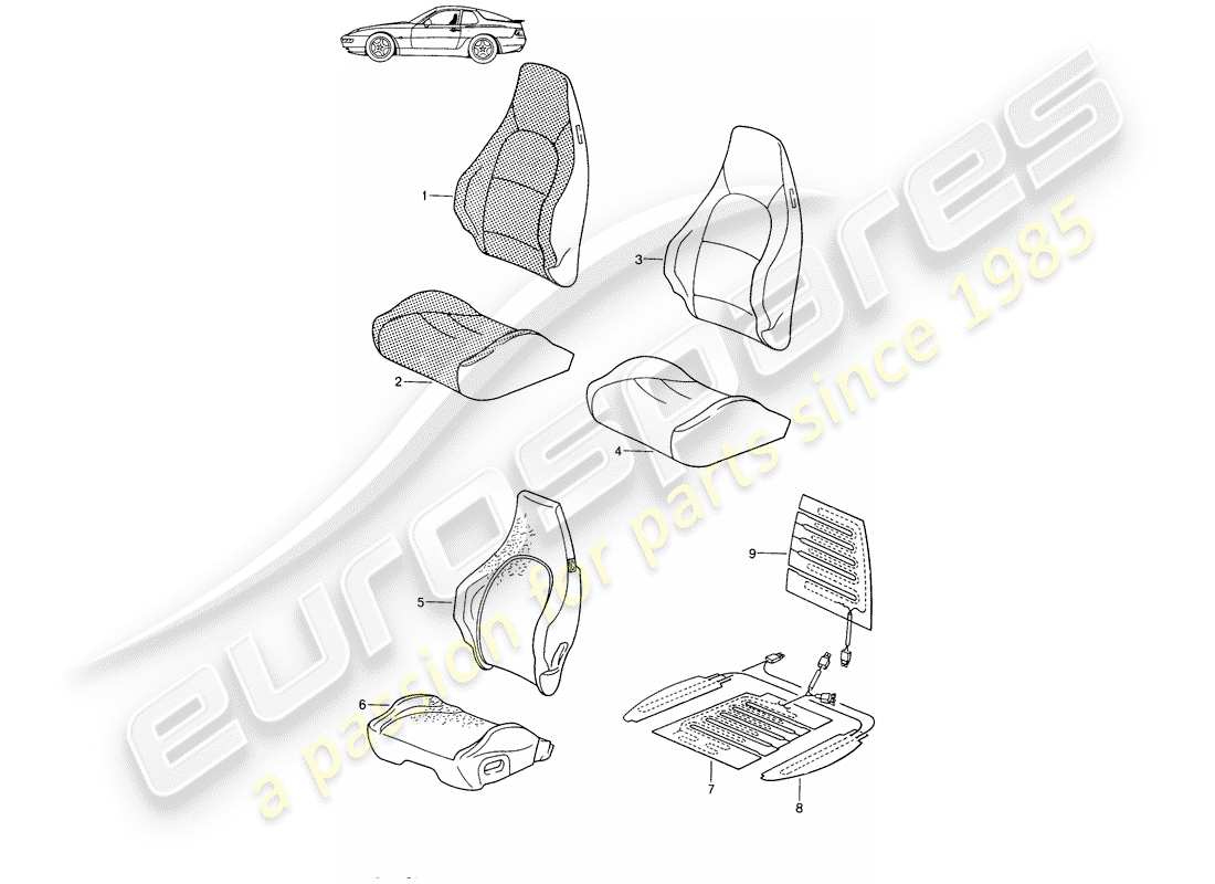 porsche 1990 (seats for 944/968/911/928) cubierta - asiento deportivo - d - mj 1994>> - mj 1995 diagrama de piezas