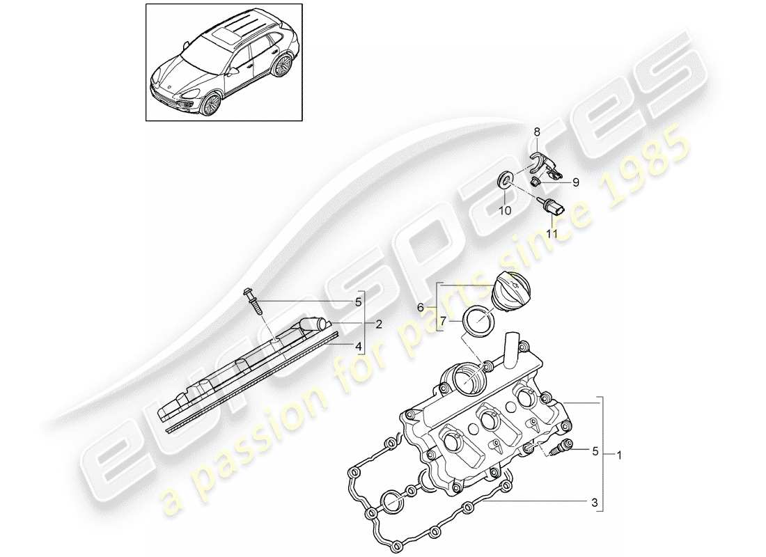porsche 2013 (cayenne e2 92a) valve cover diagrama de piezas