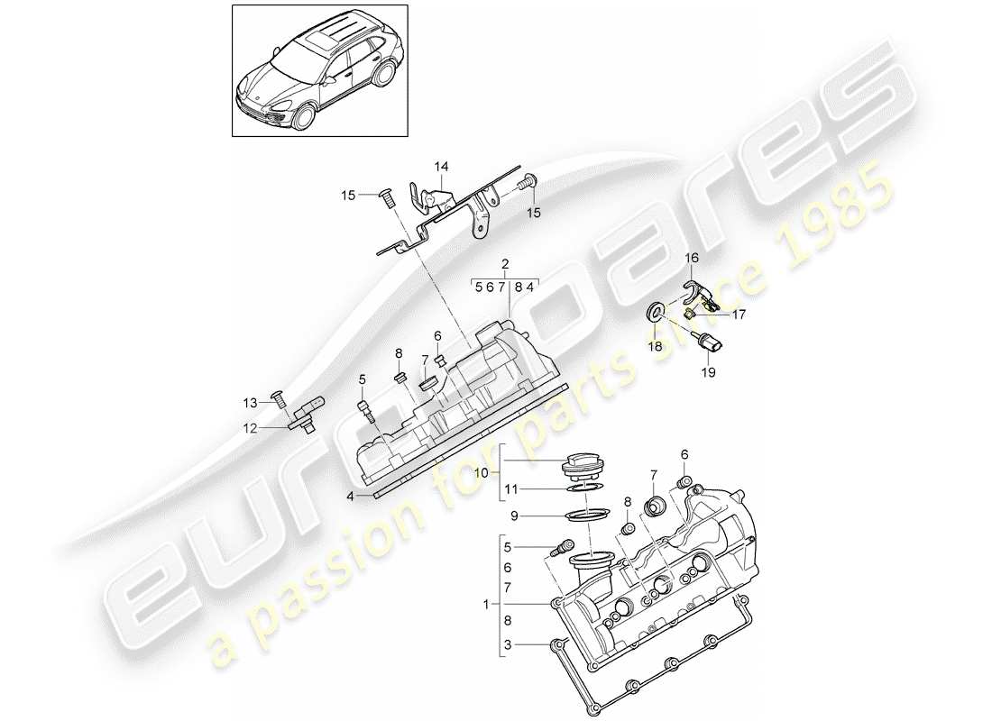 porsche 2016 (cayenne e2 92a) diagrama de piezas de la tapa de válvula