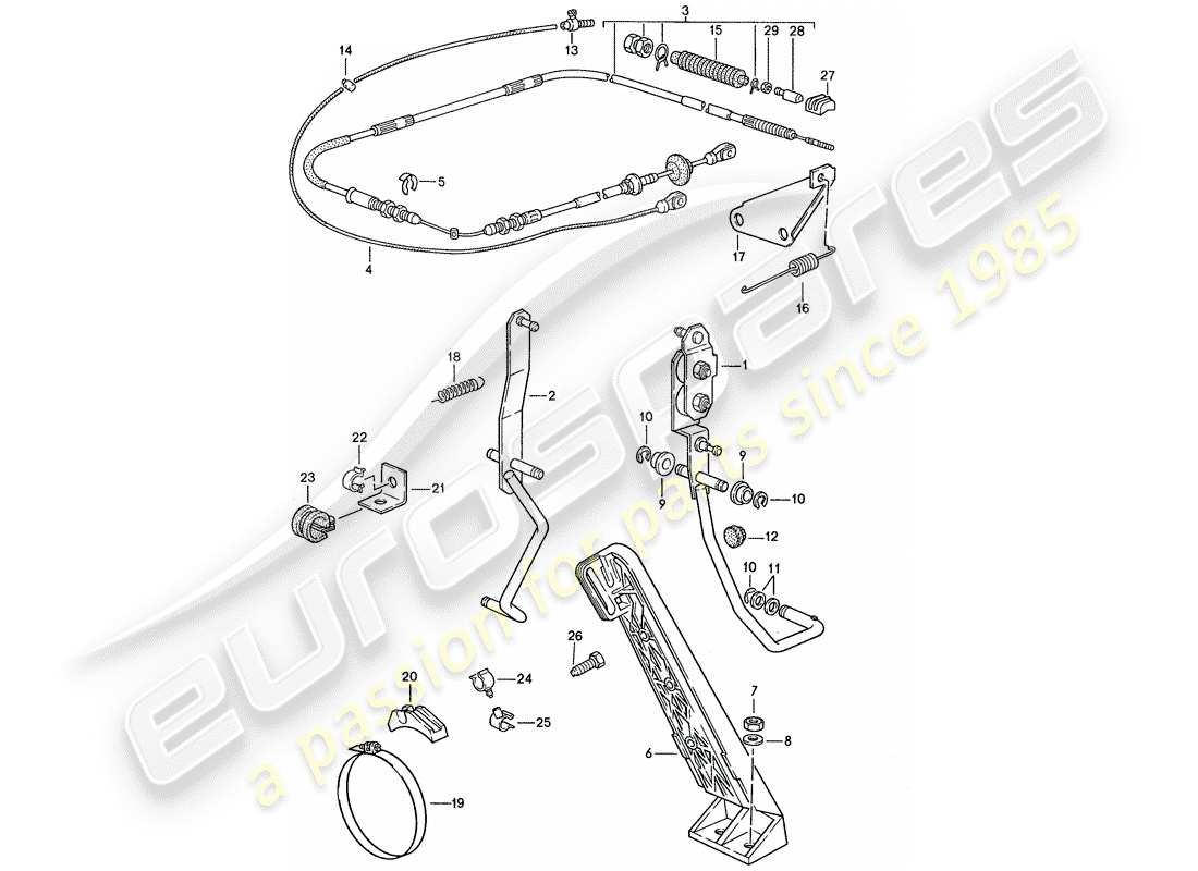 porsche 1989 (944) pedal del acelerador - cable del acelerador - para - transmisión automática diagrama de piezas