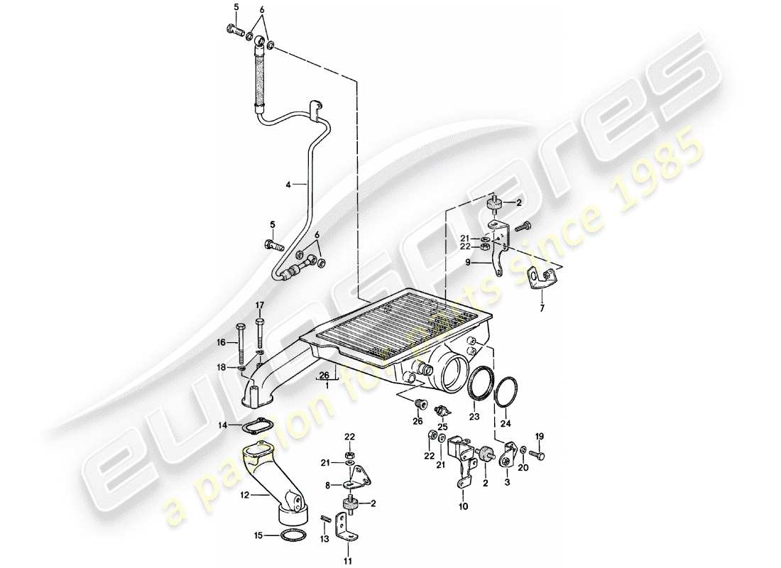 porsche 1981 (924) diagrama de piezas del enfriador de aire de carga