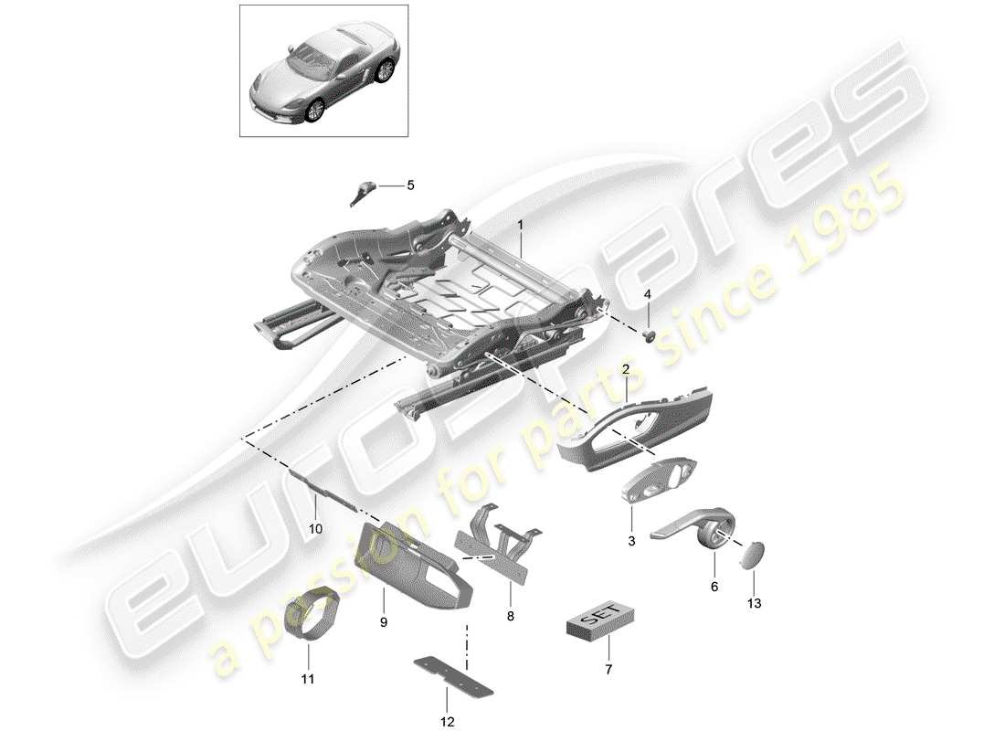 porsche 2017 (718 boxster) estructura del asiento diagrama de piezas