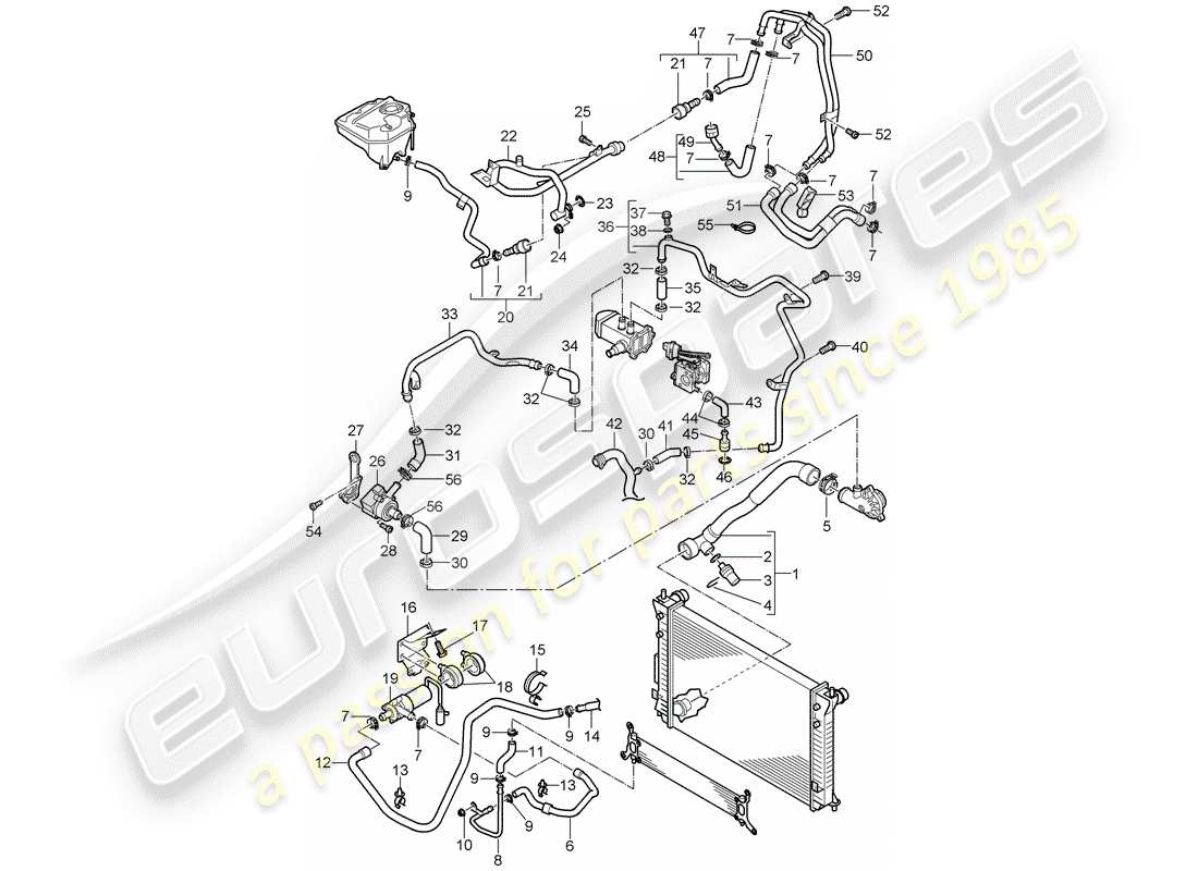 porsche 2008 (cayenne e1 9pa) water cooling 4 diagrama de piezas