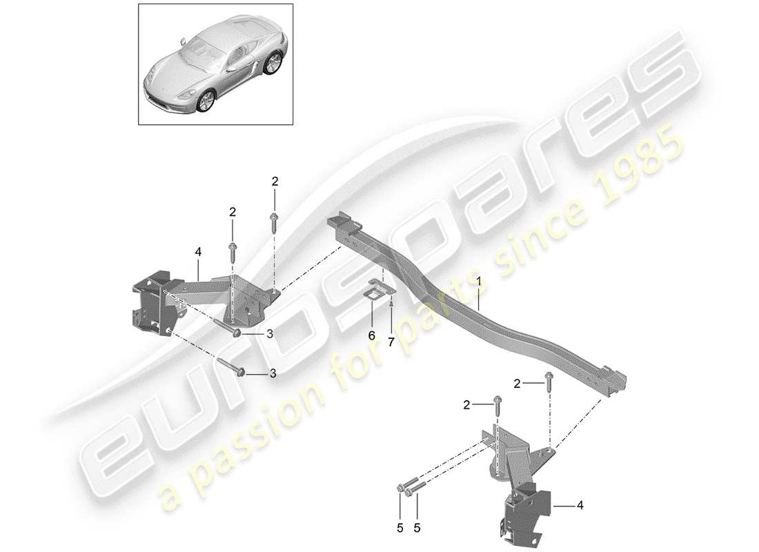 porsche 2017 (718 cayman) travesaño diagrama de piezas