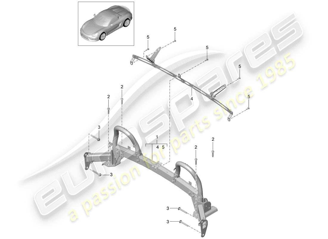 porsche 2016 (981 boxster spyder) diagrama de piezas de la barra antivuelco
