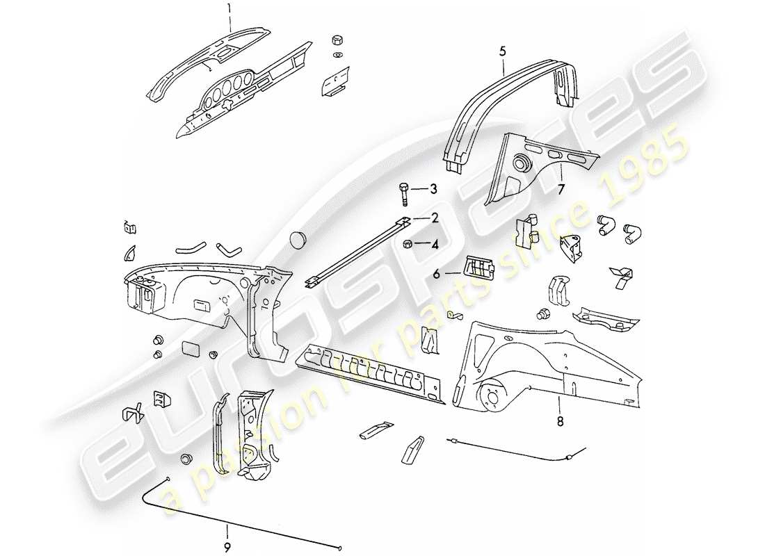 porsche 1971 (911) paneles interiores diagrama de piezas