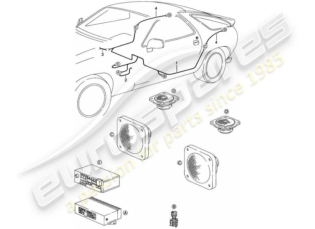 porsche 1986 (928) arnés - altavoz - d - mj 1986>> diagrama de pieza