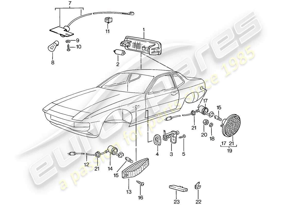 porsche 1977 (924) luz interior - intermitente diagrama de piezas