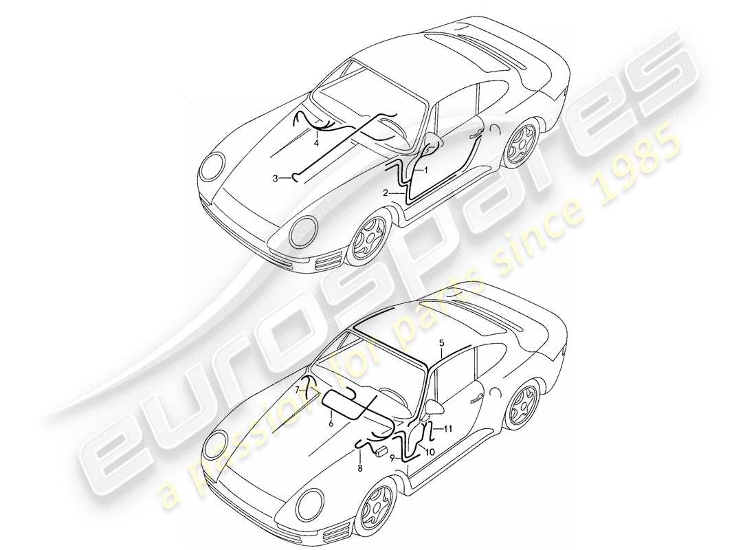 porsche 1987 (959) arneses de cableado - carroceria - puerta diagrama de piezas