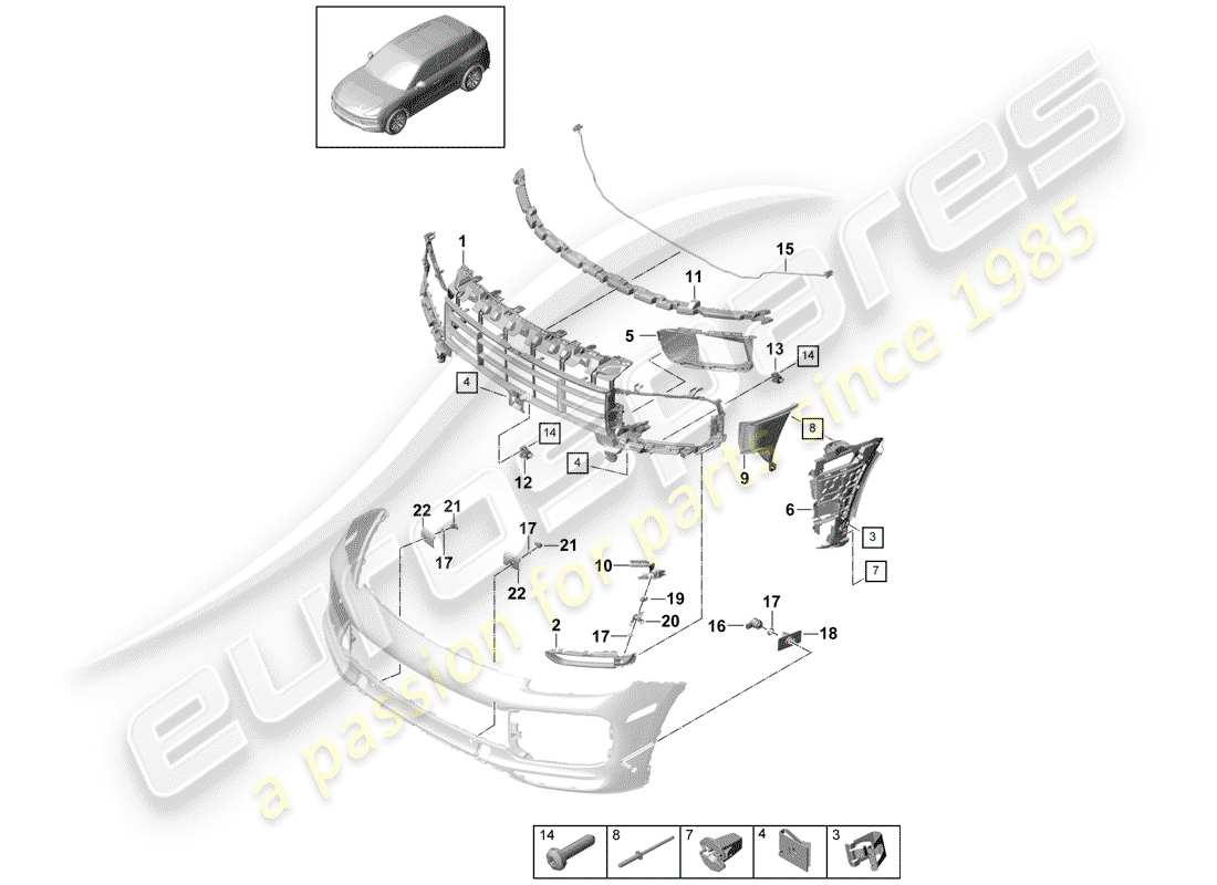 porsche cayenne e3 (2018) diagrama de piezas del parachoques