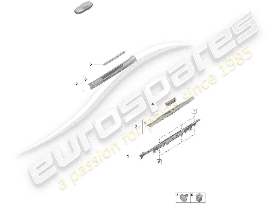 porsche 2019 (992-1) moldura de larguero diagrama de piezas