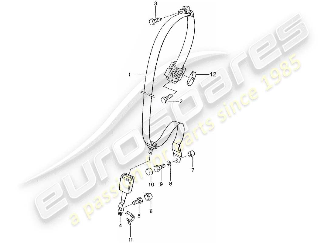 porsche 996 (2000) diagrama de piezas del cinturón de seguridad de tres puntos