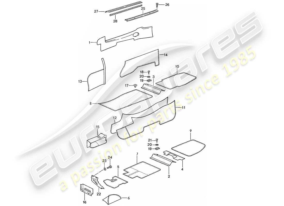 porsche 1987 (959) diagrama de piezas del revestimiento