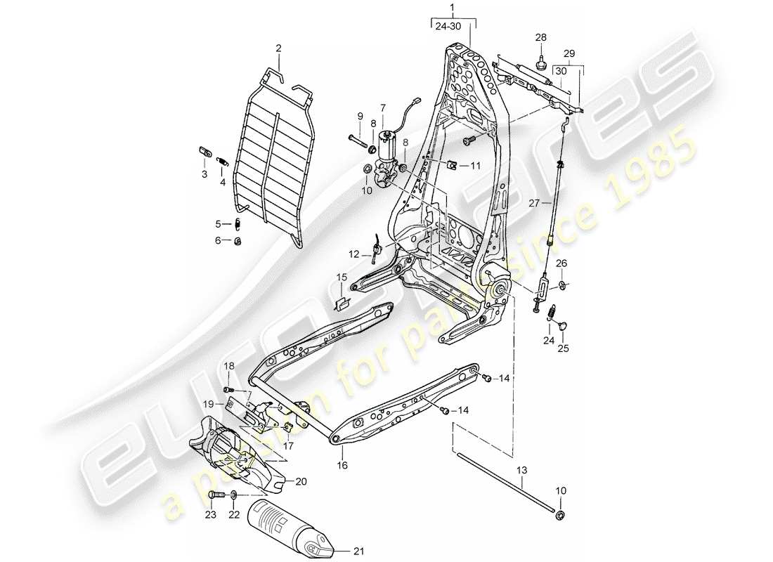 porsche 2000 (986 boxster) estructura - respaldo - estructura para asiento - asiento deportivo esquema de piezas