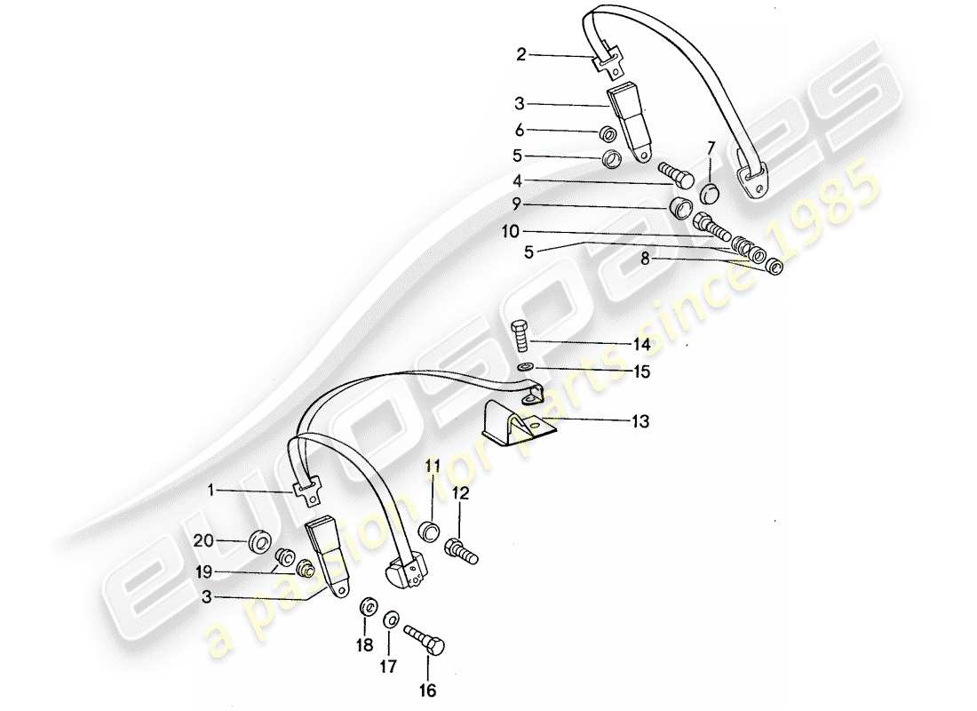 porsche 1987 (959) cinturón de seguridad diagrama de piezas