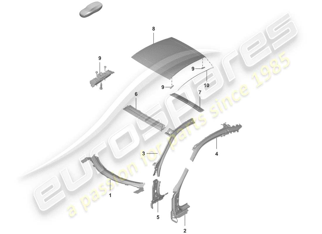 porsche 2019 (992-1) techo diagrama de piezas
