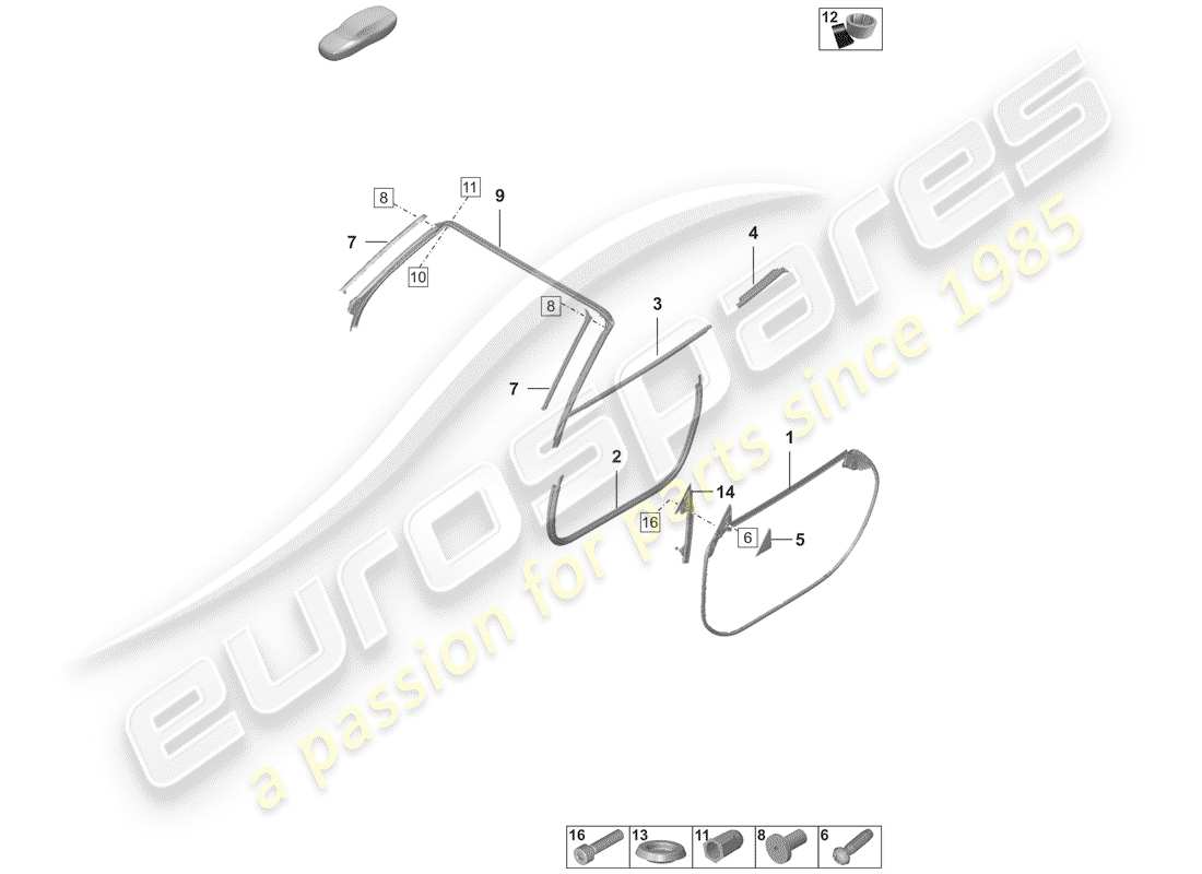 porsche 2019 (992-1) junta de la puerta diagrama de piezas
