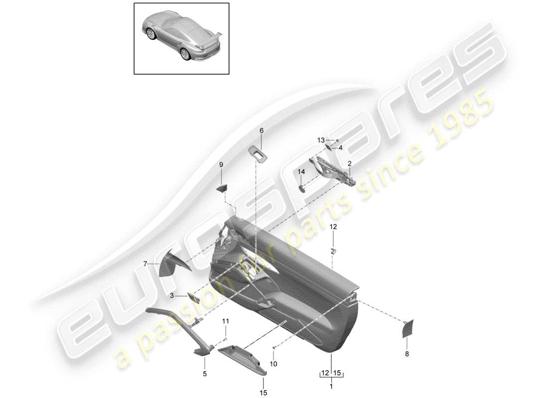 porsche 2017 (991-2 r/gt3/rs) diagrama de piezas del panel de puerta