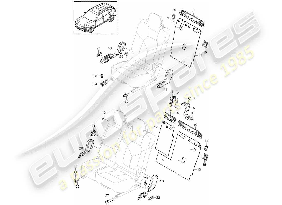 porsche 2016 (cayenne e2 92a) respaldo del asiento trasero diagrama de piezas