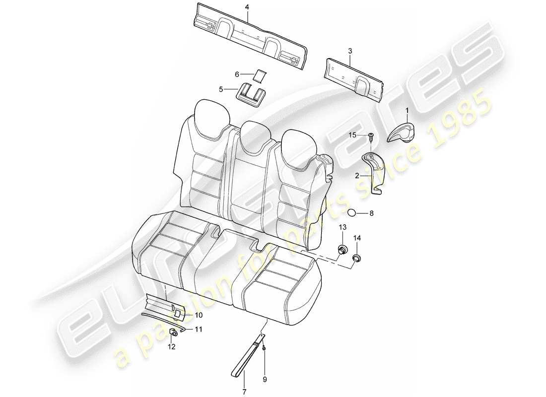 porsche 2008 (cayenne e1 9pa) respaldo del asiento trasero diagrama de piezas