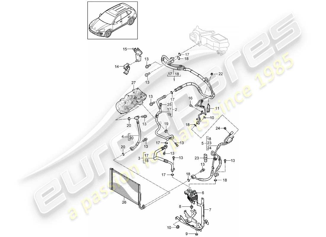 porsche 2016 (cayenne e2 92a) diagrama de piezas del circuito refrigerante