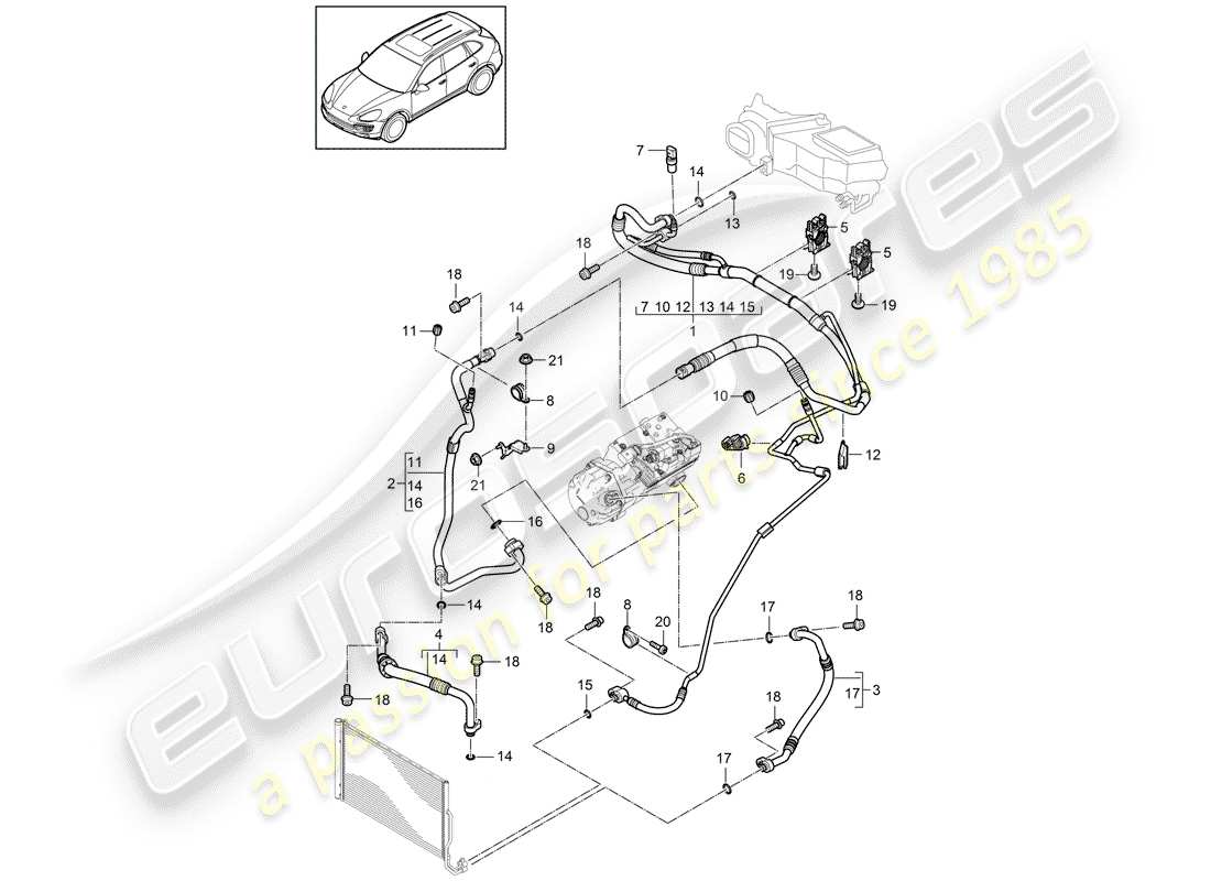 porsche 2017 (cayenne e2 92a) diagrama de piezas del circuito refrigerante
