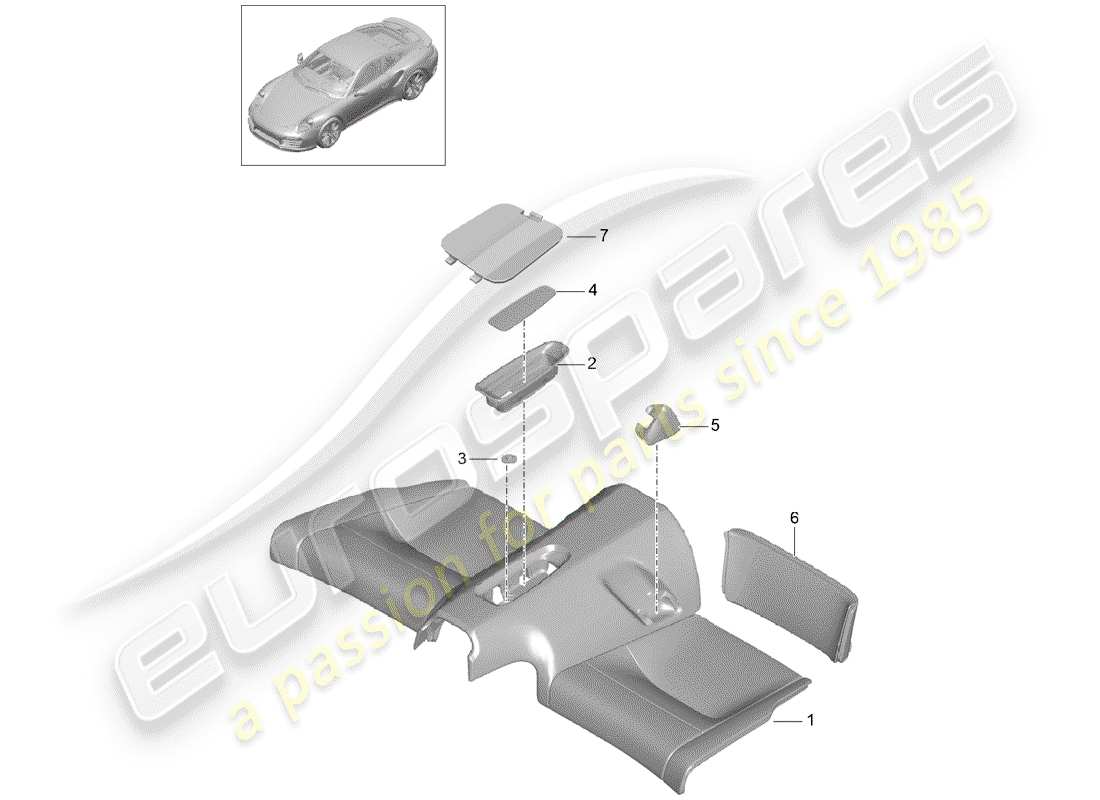 porsche 2016 (991-1 turbo) cojín del asiento trasero diagrama de piezas