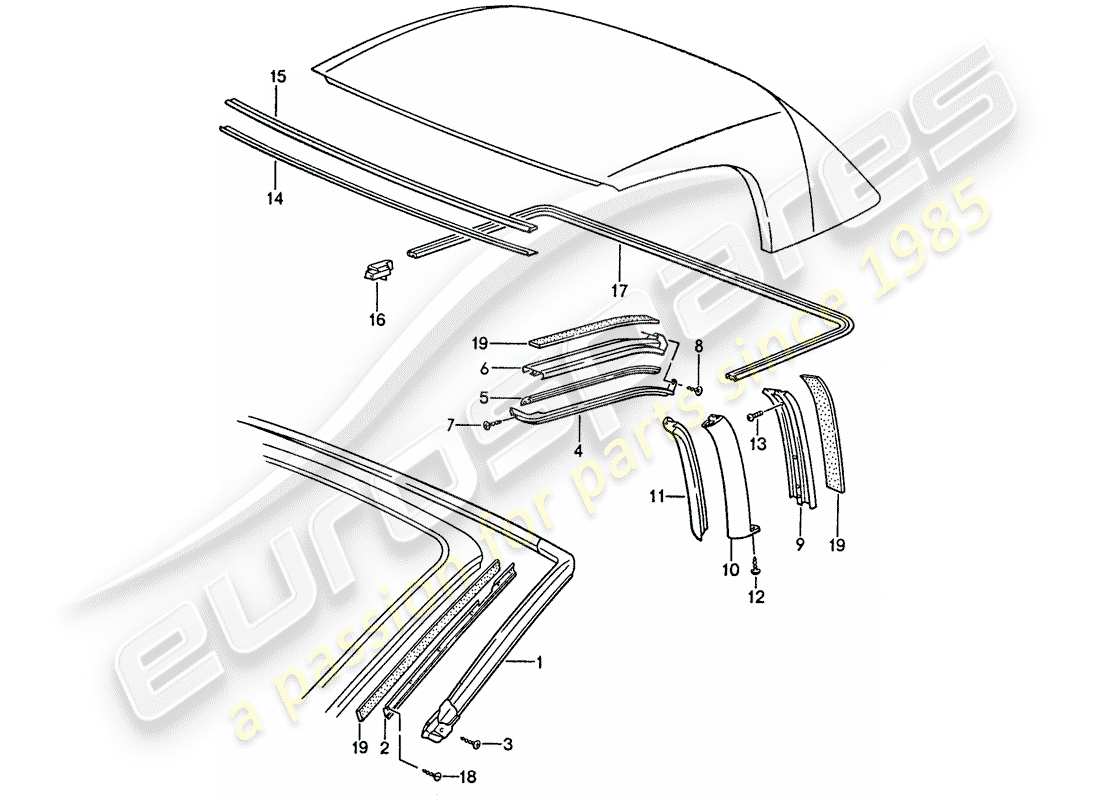 porsche 1990 (944) tira de sello diagrama de piezas