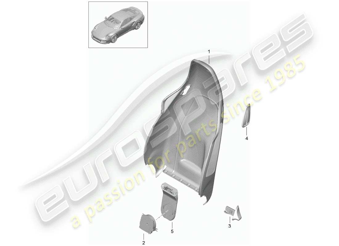 porsche 2017 (991-2 turbo) carcasa del respaldo diagrama de piezas