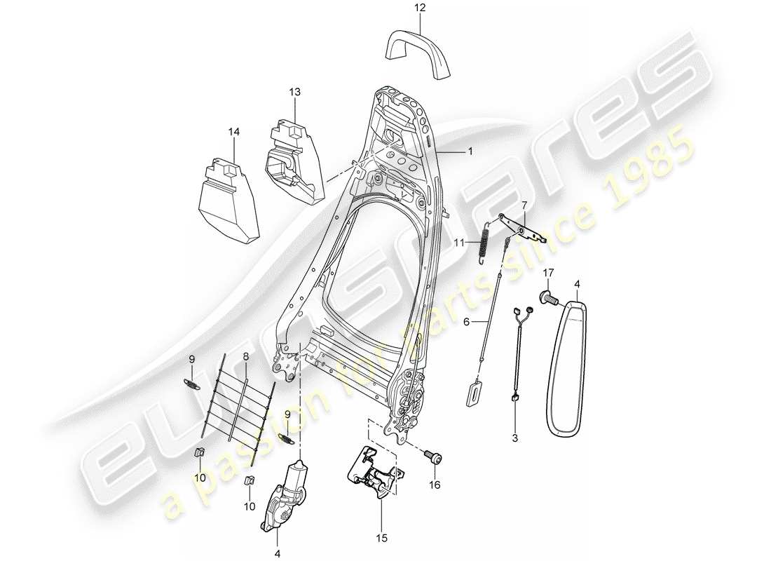 porsche 2007 (987 cayman) marco del respaldo diagrama de piezas
