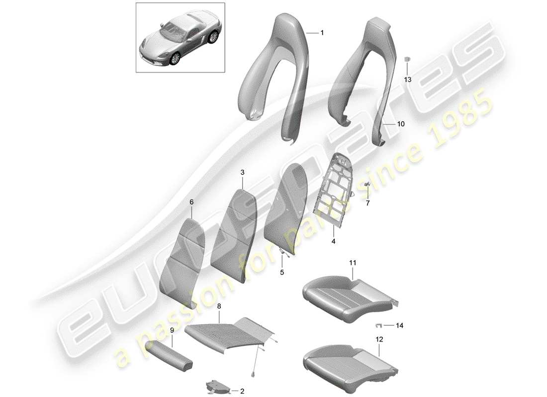 porsche 2017 (718 boxster) diagrama de piezas de la pieza de espuma