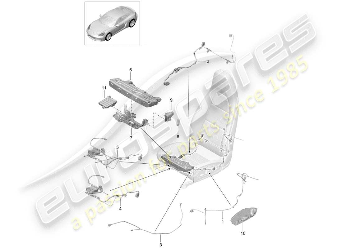porsche 2020 (718 cayman) cableando arneses diagrama de piezas