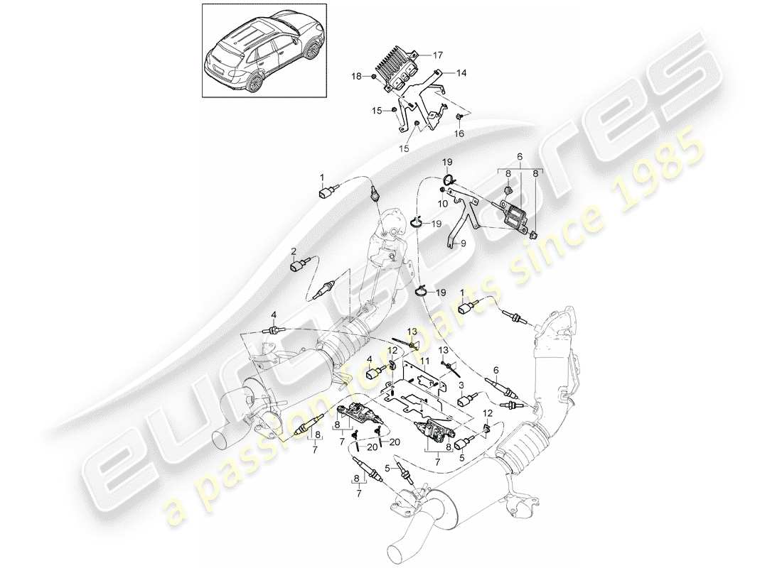 porsche cayenne e2 (2014) diagrama de piezas del sistema de escape